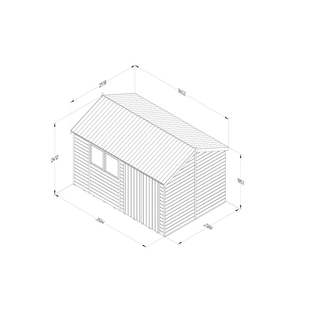 Timberdale 12×8 Reverse Apex Shed – Double Door with Installation 5013053189221 2